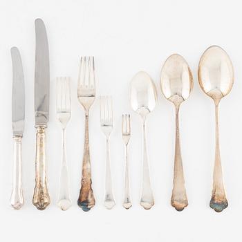 Cutlery service, silver, 32 pieces, "Chippendale", mostly GAB, Stockholm, Sweden, 1938-54.