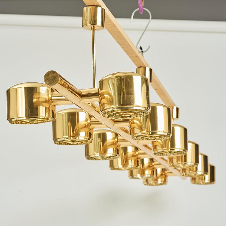 Hans-Agne Jakobsson, a 12 lights brass ceiling lamp, model 746/12, Markaryd, Sweden, 1960-70's.