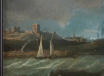 Simon Jacobsz. De Vlieger Tillskriven, Upprört hav med fiskare i båt.