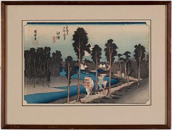 ANDO UTAGAWA HIROSHIGE, six color woodblock prints, Japan, 20th century.