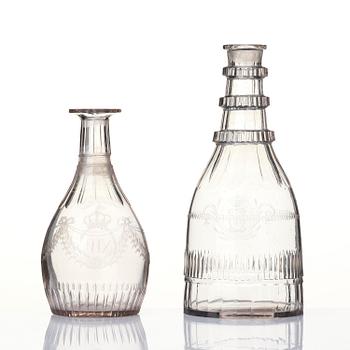 A 12 part glass service engraved by Anders Spolander, with the monogram of Carolus XIII, Reijmyre Sweden, 1810’s.