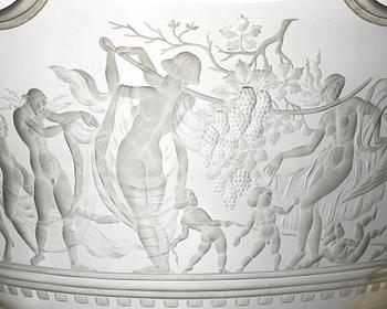 Simon Gate, a Swedish Grace engraved "Bacchus" bowl, Orrefors, Sweden 1926, engraved by Arthur Diessner.