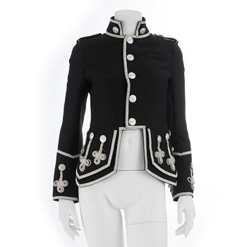 633. DSQUARED, a black wool and silk jacket with silver colored detailing and buttons, size 40.