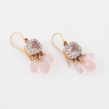 OLE LYNGGAARD, Charlotte Lynggaard, a pair of rose quartz and brilliant cut diamon earrings.