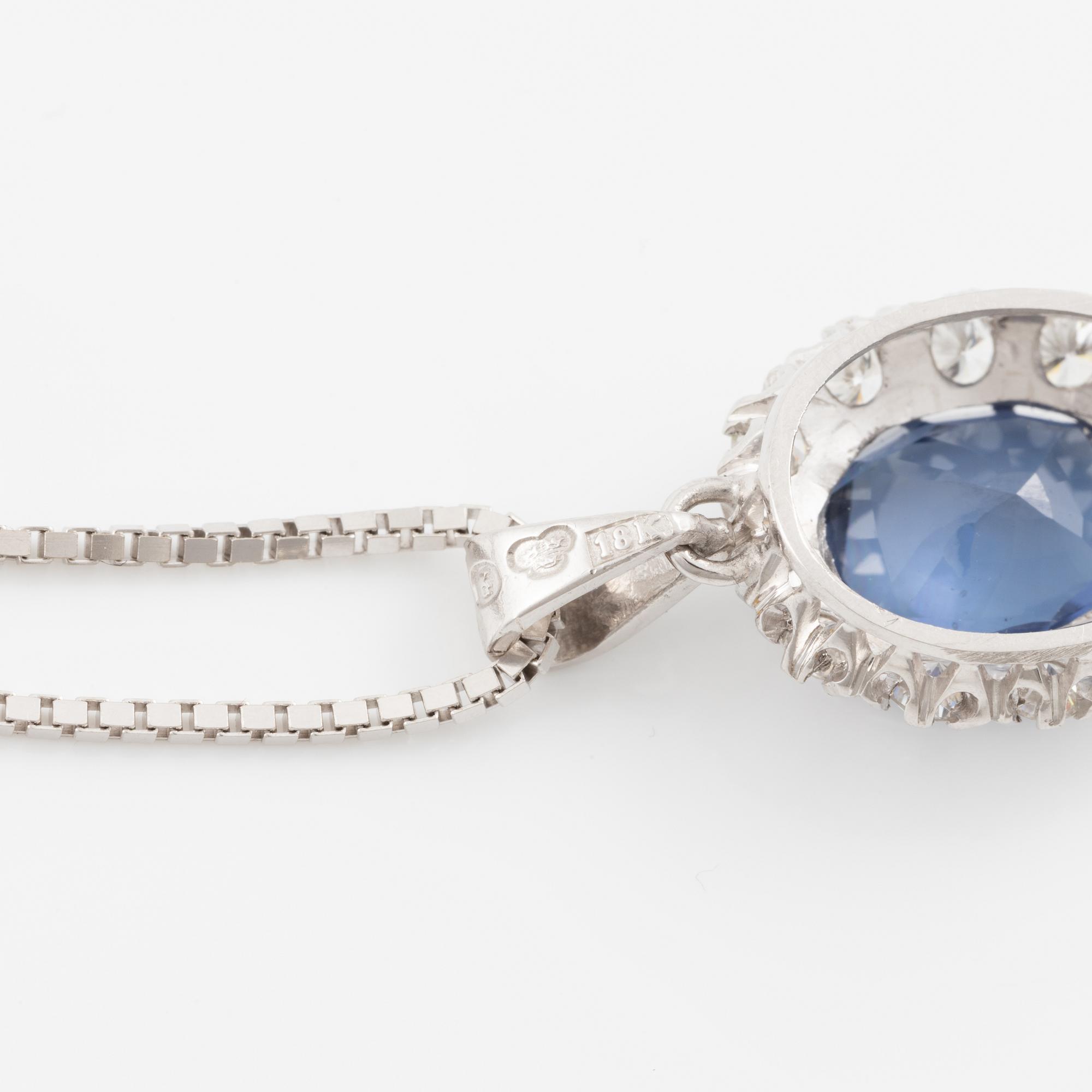 Pendant, Lennart Magnusson, 18K white gold with sapphire and brilliant-cut diamonds, chain 18K white gold included.
