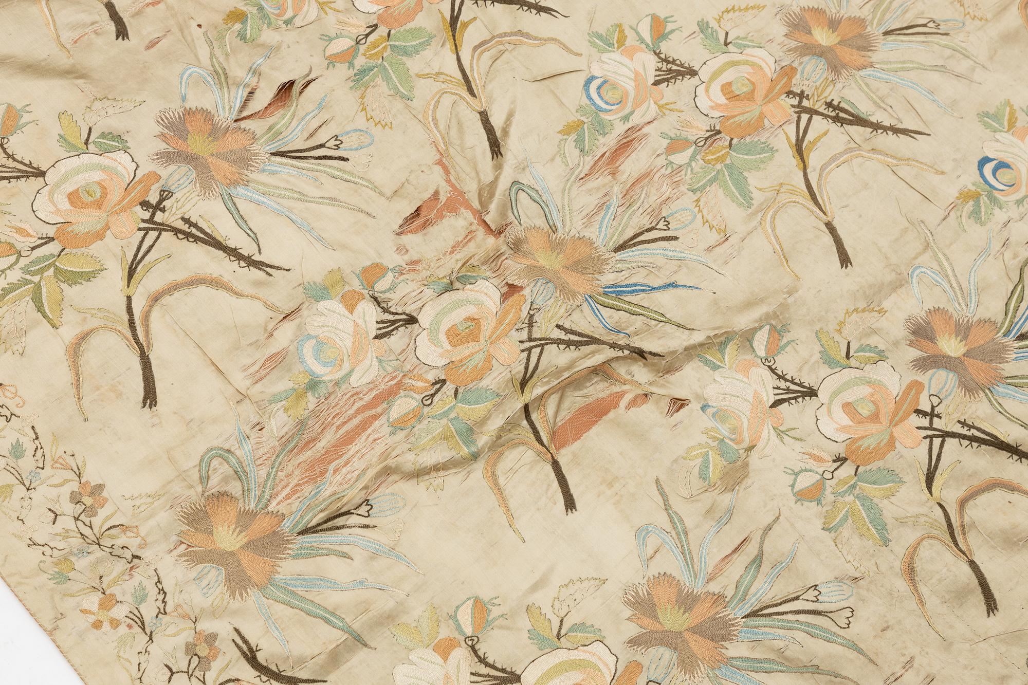 Antique silk embroidery, 19th century.