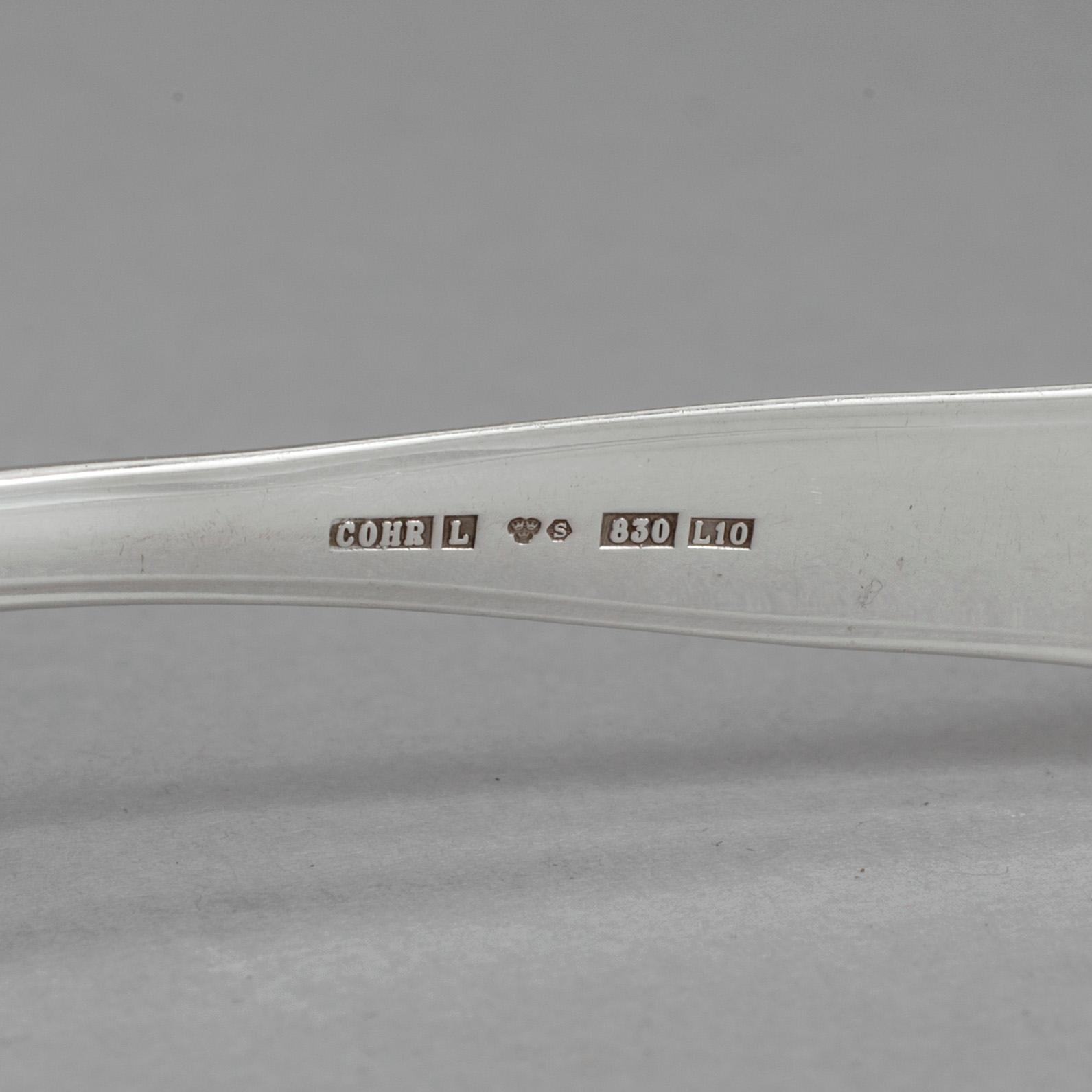 KAFFESKEDAR, 11 st, silver, "Sachsisk", Cohr och Mema,  sent 1900-tal. Vikt 150 gram.