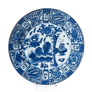 A blue and white Japanese kraak style dish, 18th Century.