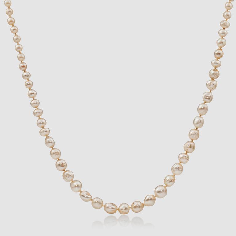 A baroque natural pearl necklace.