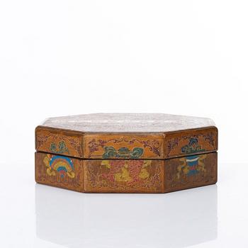 A Chinese lacquer treasure/curio box with cover, Qing dynasty with Qianlong mark to cover.