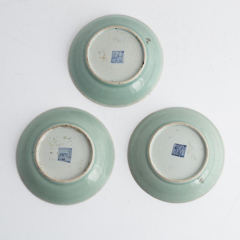 A set of three saucers, around 1900.