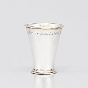 A Swedish 18th century parcel-gilt silver beaker, mark of Abraham Wirgman, Göteborg, 1722.
