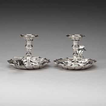 A Swedish pair of 18th century silver chamber-candlesticks, marks of Johan Christoffer Jungmarker, Göteborg 1774.