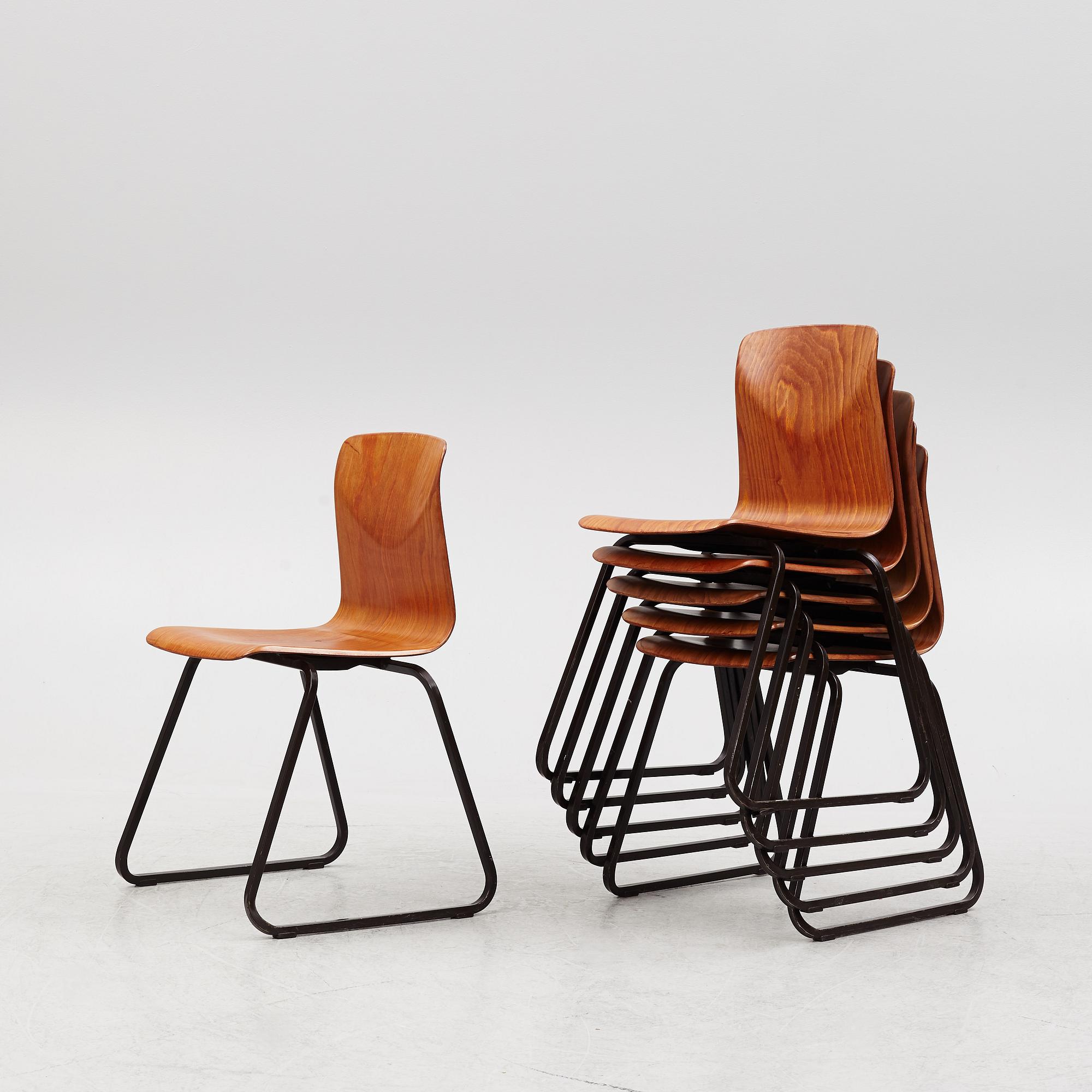 Six chairs, 'Thur-Op-Seat',  Pagholz, West Germany, 1960s/70s.