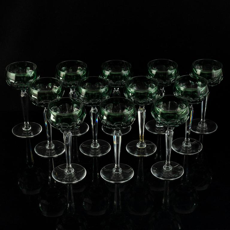 12 glasses from Val St Lambert in Belgium, around the mid 20th century.