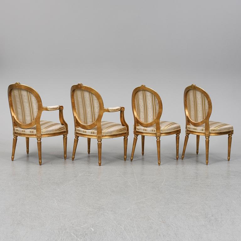 STOLAR samt KARMSTOLAR, 2+2 st, gustaviansk stil, 1900-talets första hälft.