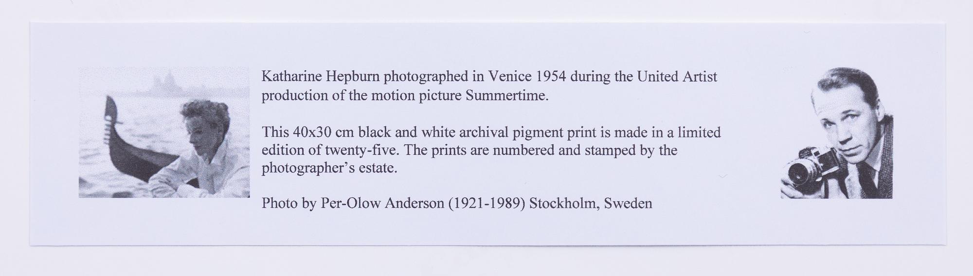 Per-Olow Anderson, "Katherine Hepburn", in Venice 1954 during the United Artists production of "Summertime".