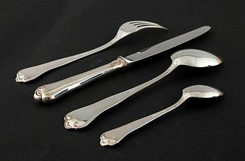 A silver set of table ware of 47 pcs by MEMA, from the late 20th century.