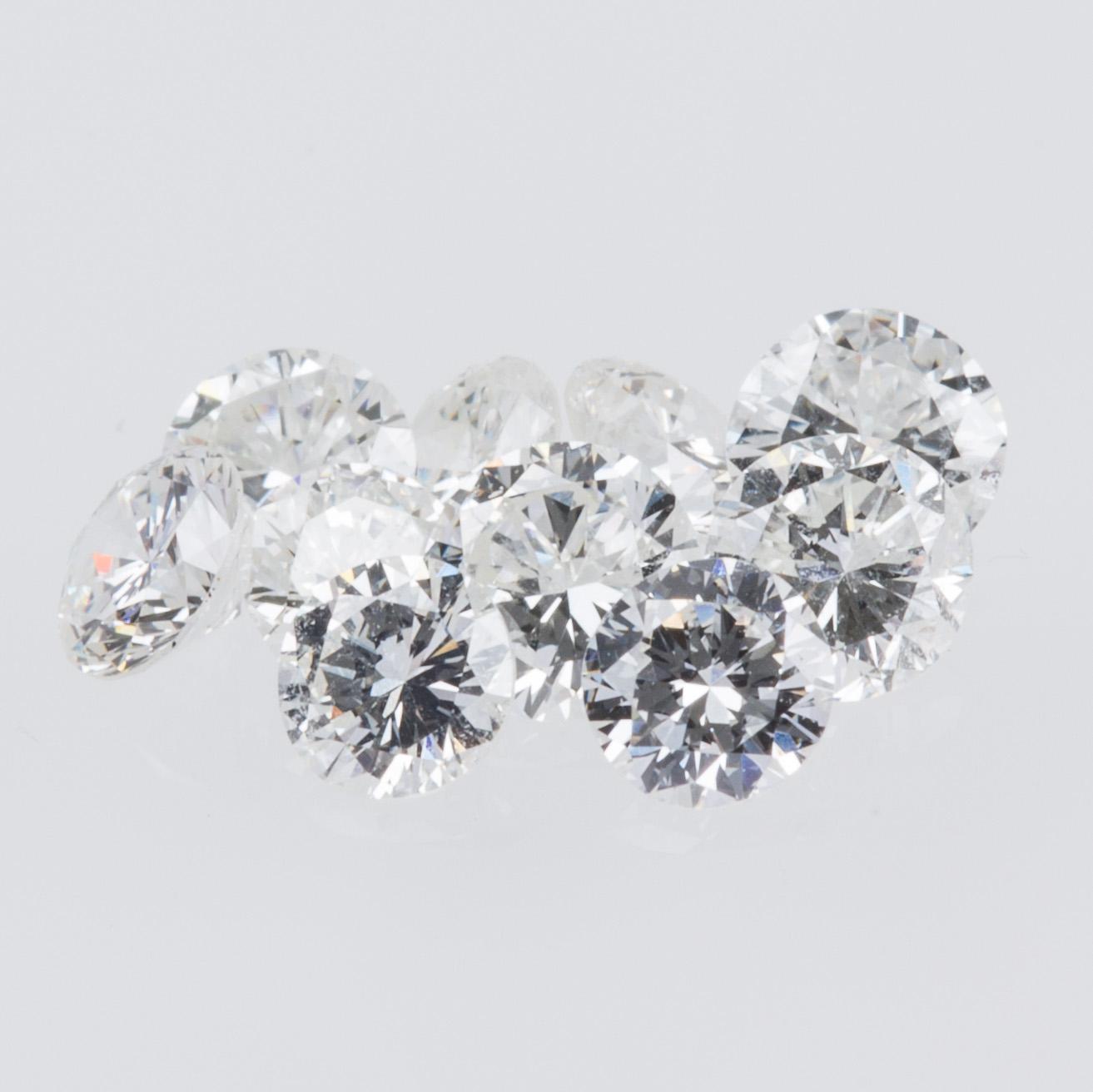 DIAMANTER, 10 st, oinfattade, briljantslipade, 1.00 ct enligt certifikat.