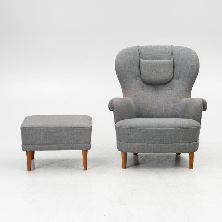 Carl Malmsten, armchair with footstool, "The Giant Toad", O. H. Sjögren, Tranås, 2014.