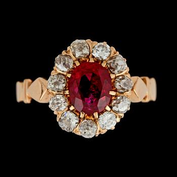 143. A ruby, 2.02 ct, and old-cut diamond ring. Total carat weight of diamonds circa 0.90 ct.