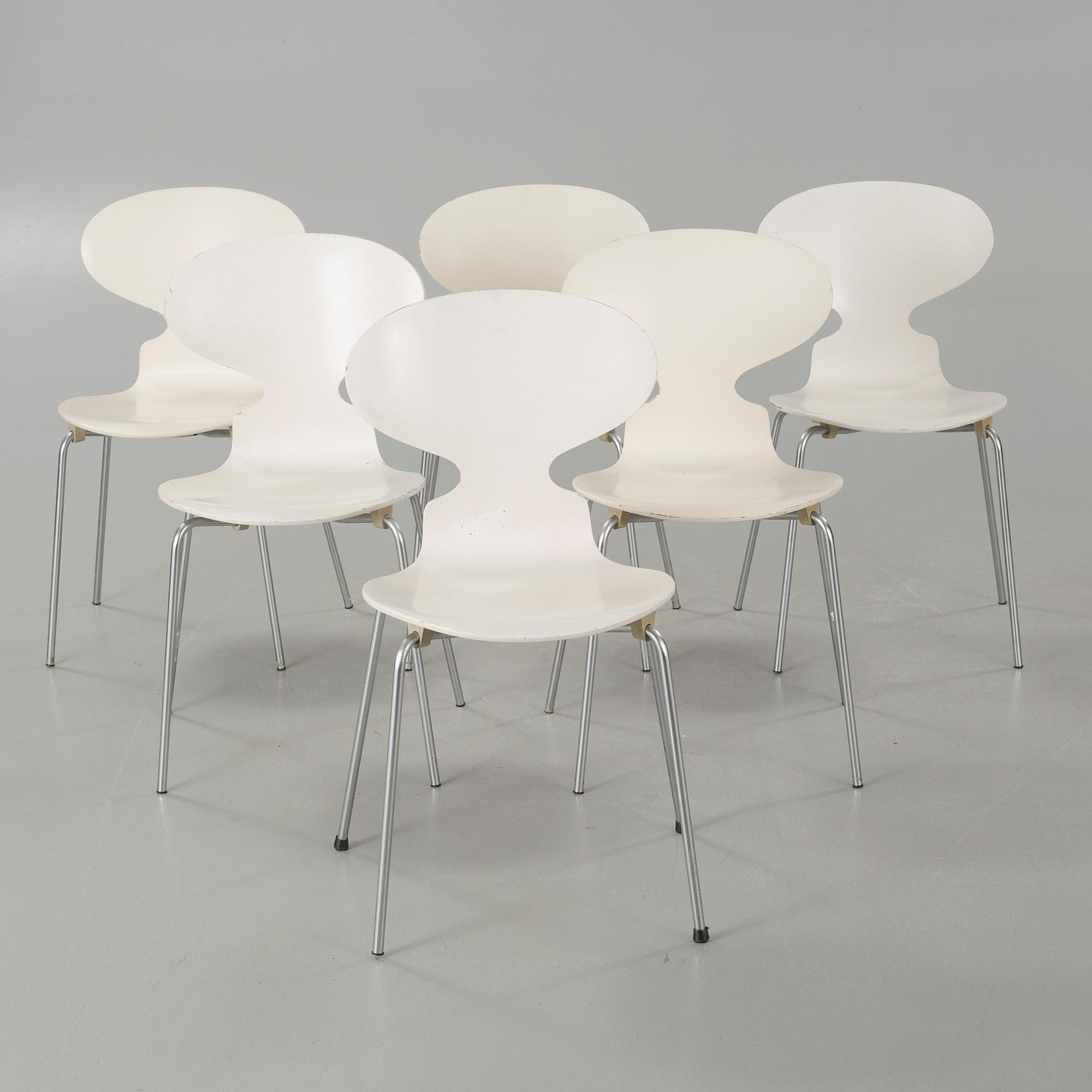 ARNE JACOBSEN, stolar, 6 st, "Myran", Fritz Hansen, 1970.