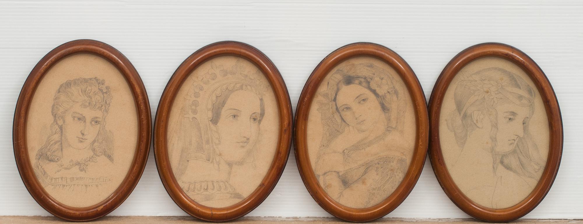OKÄND KONSTNÄR, 4 st. Blyertsteckningar. 1900-talets första hälft.