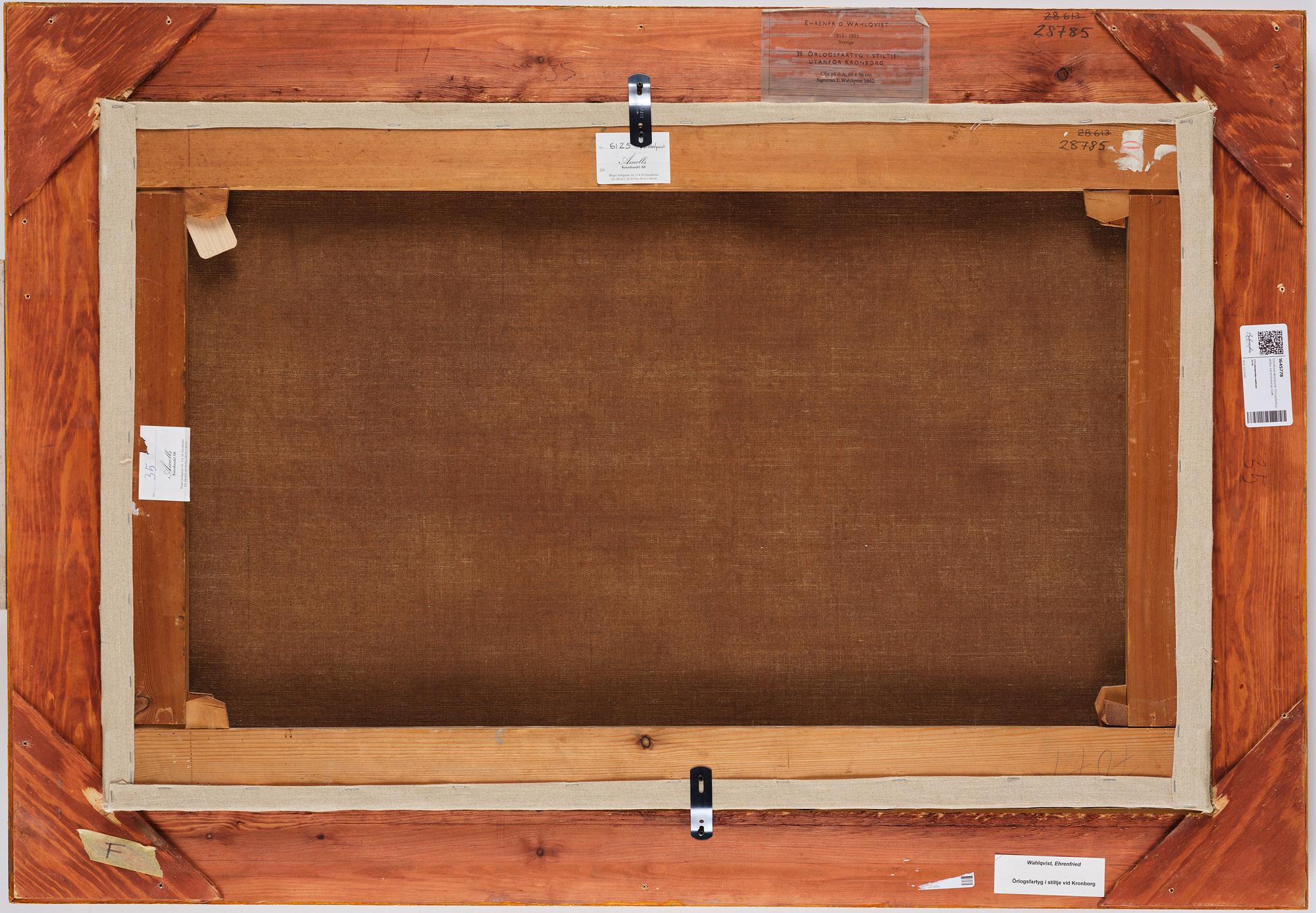 Ehrnfried Wahlqvist Warship at anchor in calm waters by Kronborg Castle.