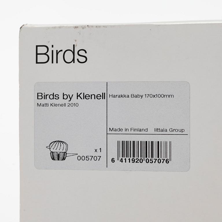 Matti Klenell, glasfågel "Harakka Baby", signerad M. Klenell Iittala.