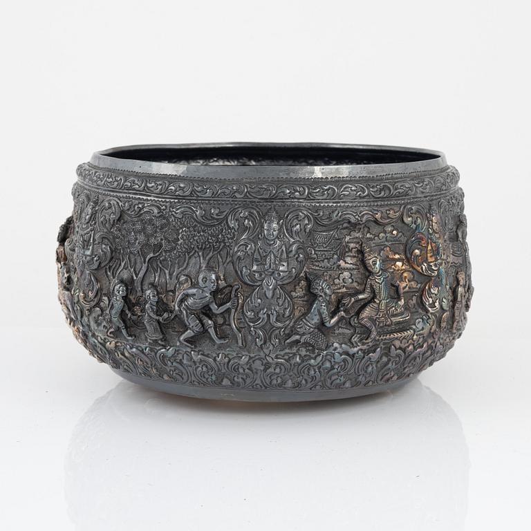 Bowl, low-grade silver, Southeast Asia.