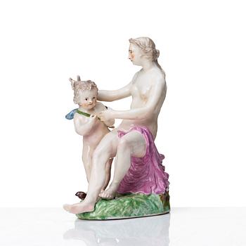 Figurin, porslin. Volkstedt, circa 1770, Venus och Cupid.