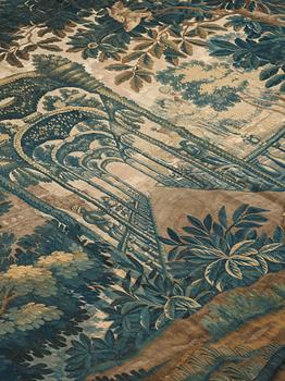 A TAPESTRY, tapestry weave, "A castle garden", ca 269 x 327 cm, France the beginning of the 18th century.