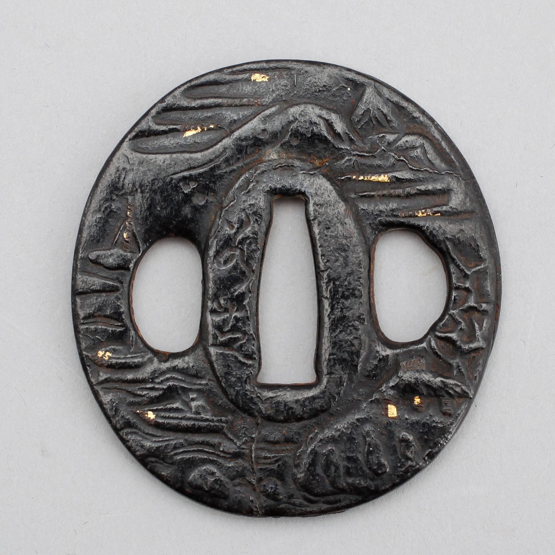 TSUBA, metall, Japan, signerad Jakushi, 1800-tal.