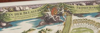 KARTA, J.B Homann, kolorerad, "Plan der Belagerung von Fridrichshall".
