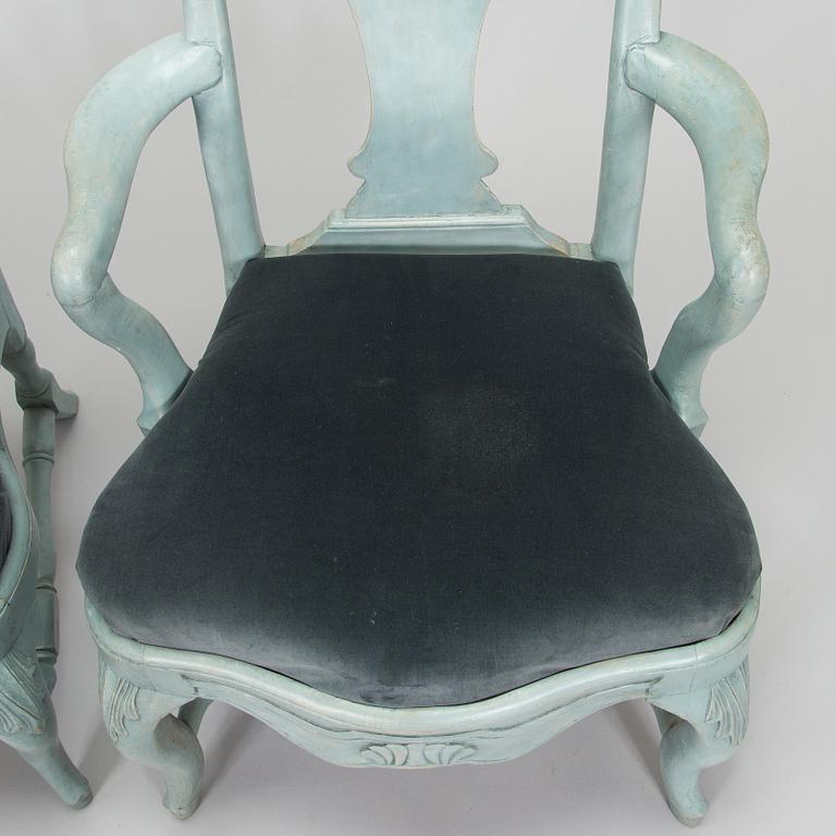 Karmstolar, ett par, senbarock, Stockholm, 1700-tal.