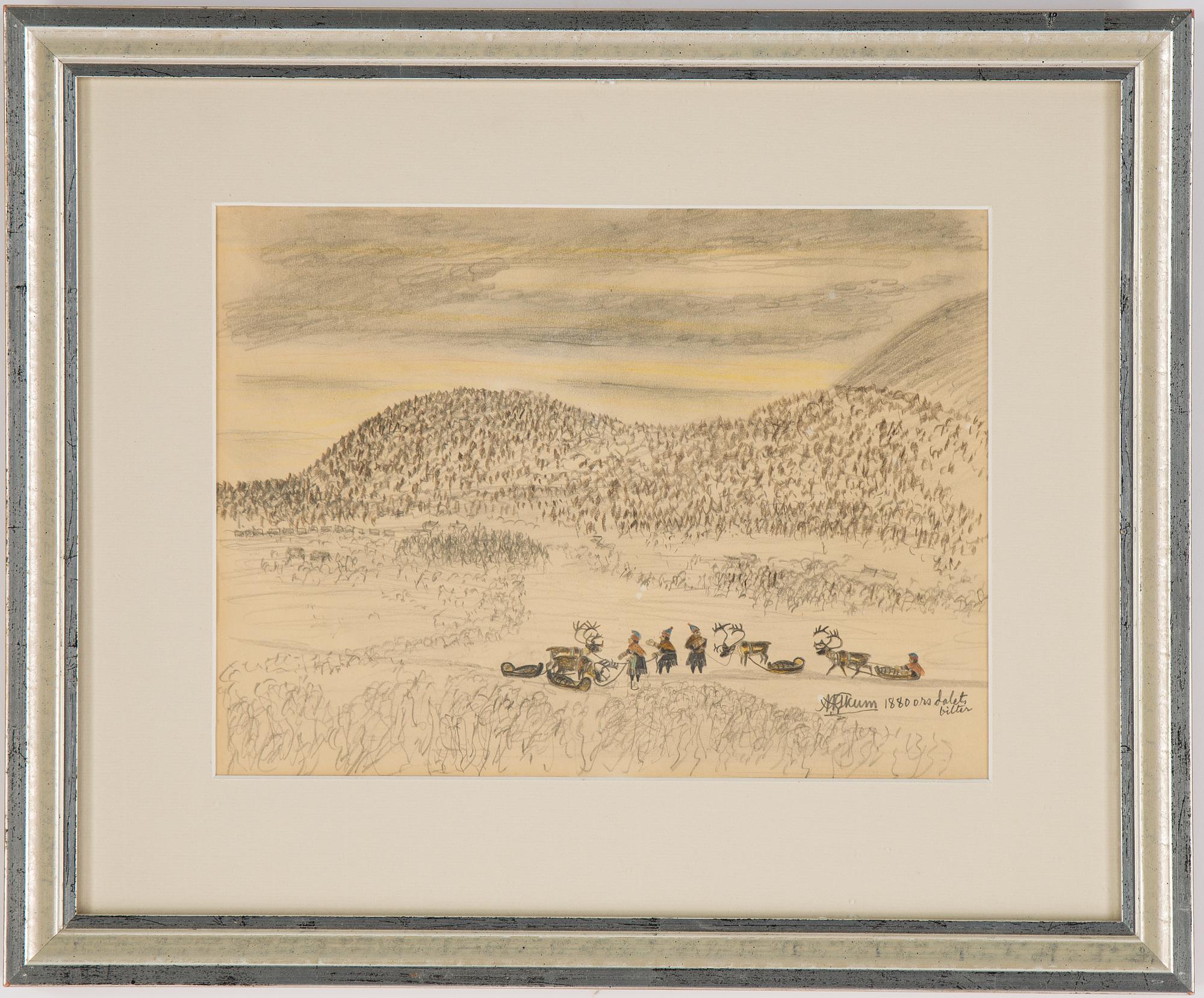 Nils Nilsson Skum, mixed media on paper, signed.