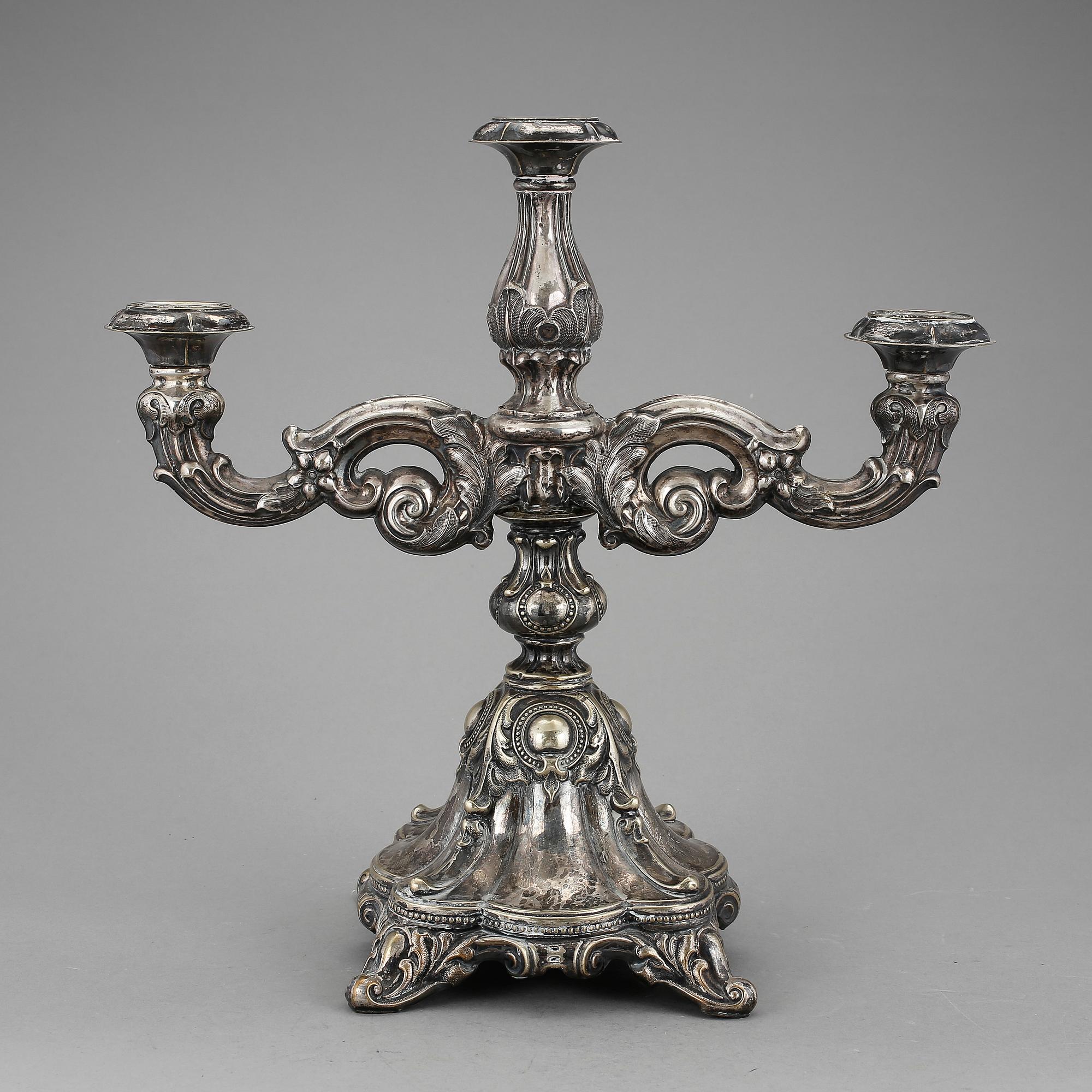 KANDELABER, nysilver. Nyrokoko, 1800-talets andra hälft.
