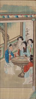 A group of seven Chinese paintings on silk by anonymous artist, Qing dynasty, 19th century.