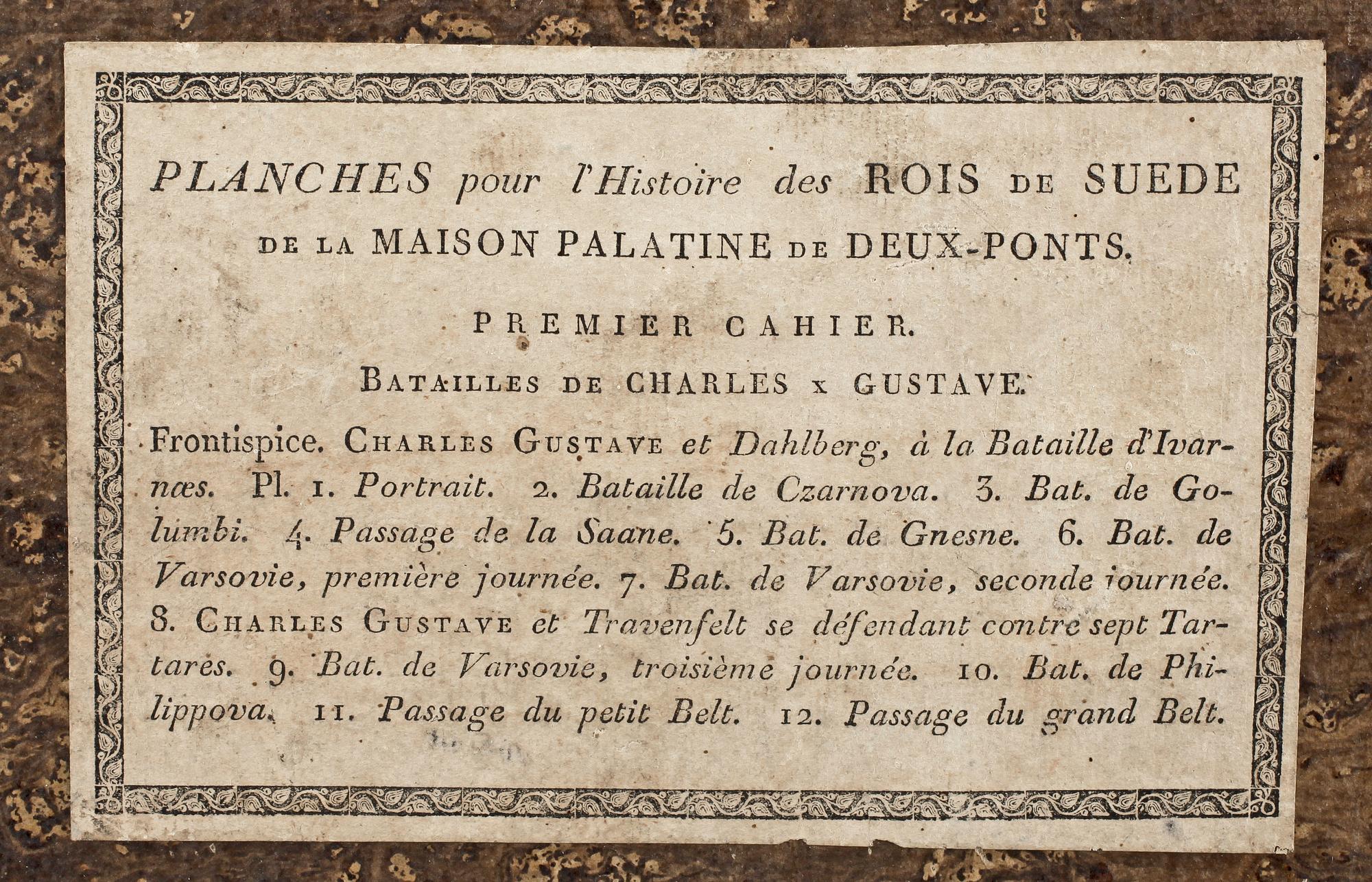 BOK, "Batailles de Charles X Gustave Roi de Suede...", A.F. Skjöldebrand, Stockholm, 1806.