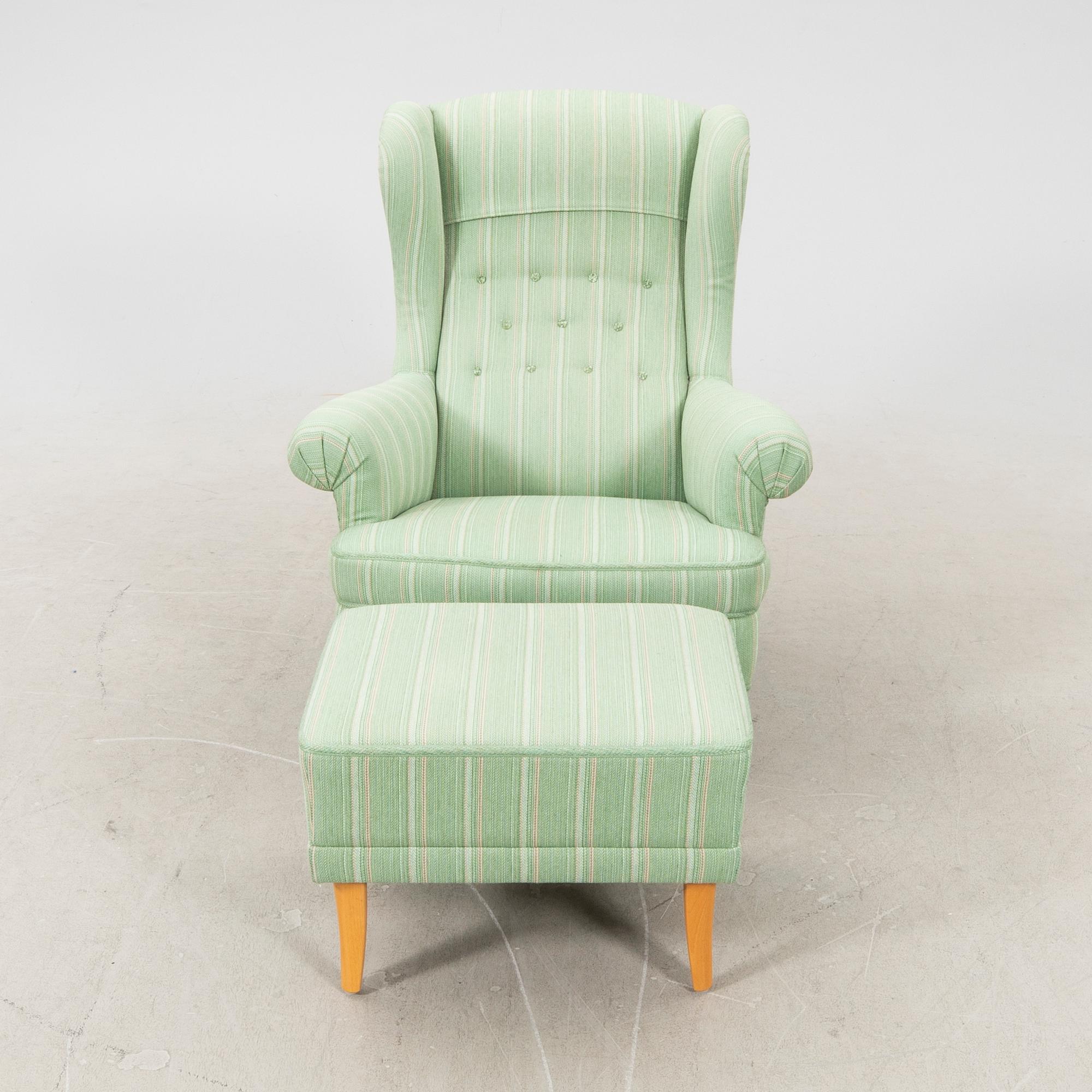 Carl Malmsten,  fåtölj med fotpall, "Häggbom", OH Sjögren.