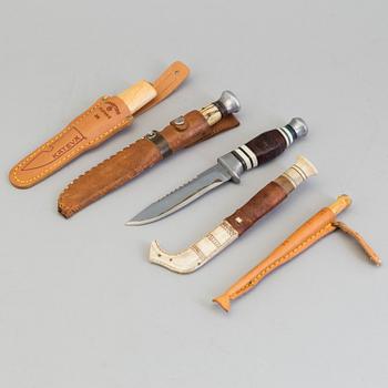 Five Sami reindeer horn knives, three signed.