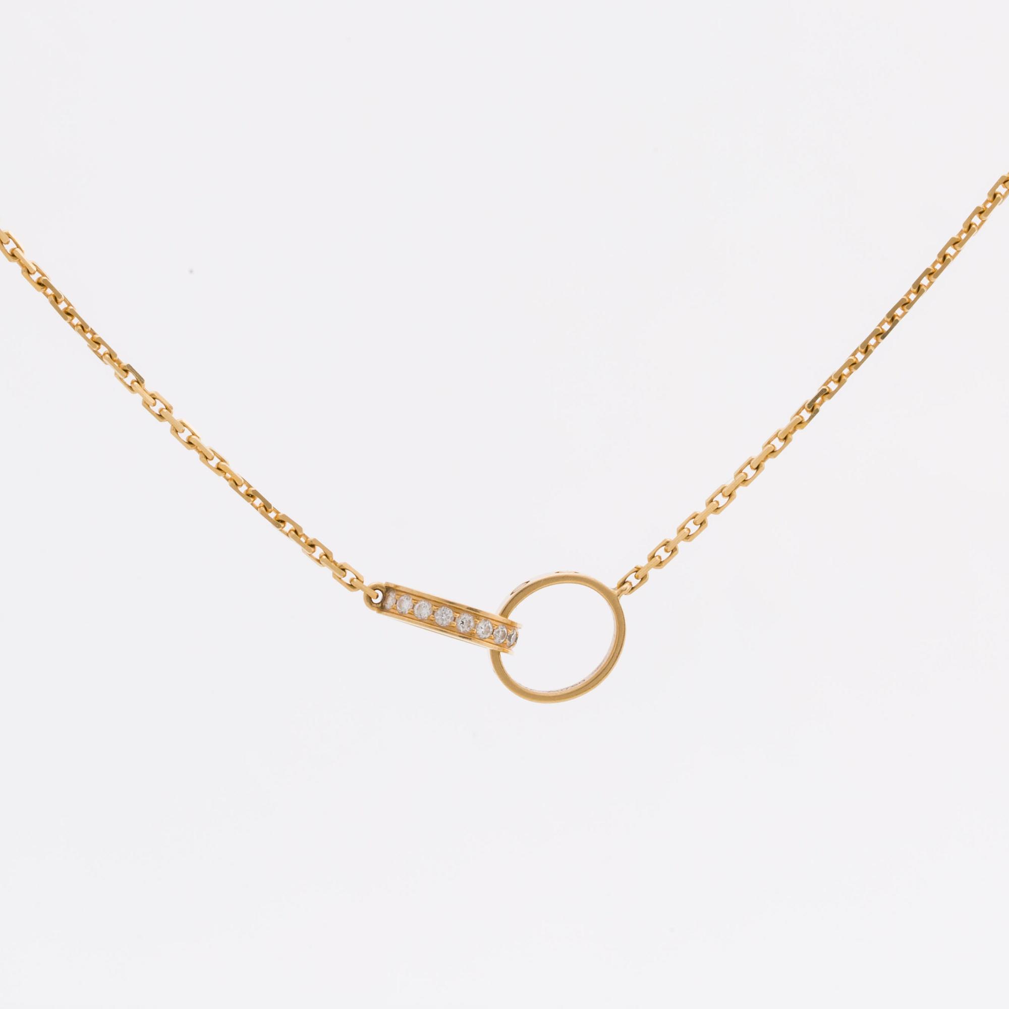 CARTIER NECKLACE LOVE NECKLACE  18K gold and briliant-cut diamonds 0,22 ct, original box and certificate.