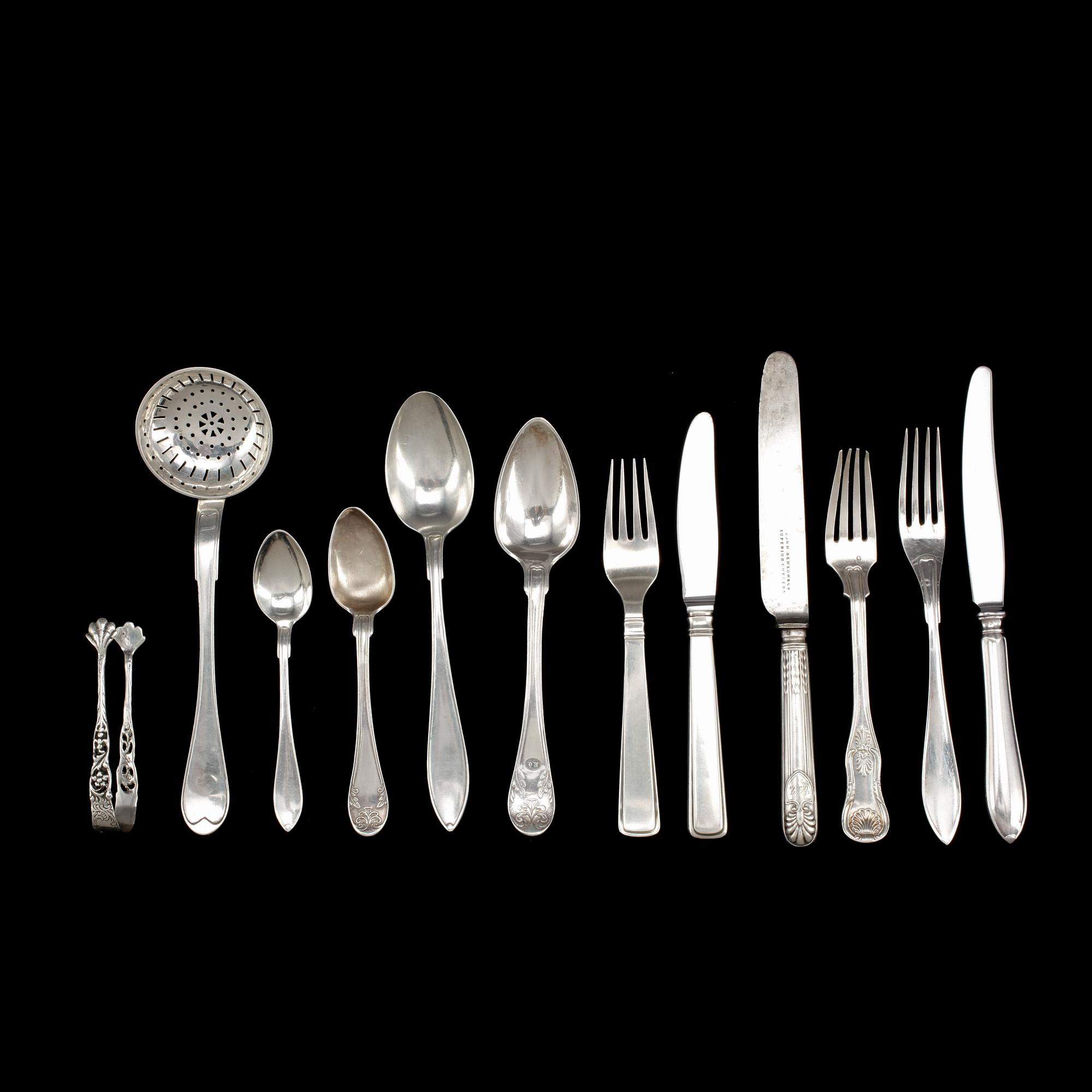PARTI SILVERBESTICK, 55 st, bland annat GAB, Stockholm, 1970. total vikt ca 1526g.