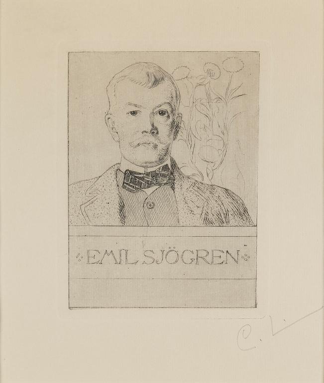 CARL LARSSON, etching, signed C.L. in pencil. Executed 1911. State 1. "Emil Sjögren".