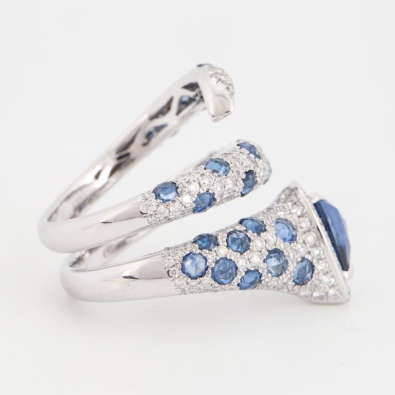 Sapphire and brilliant-cut diamond ring.