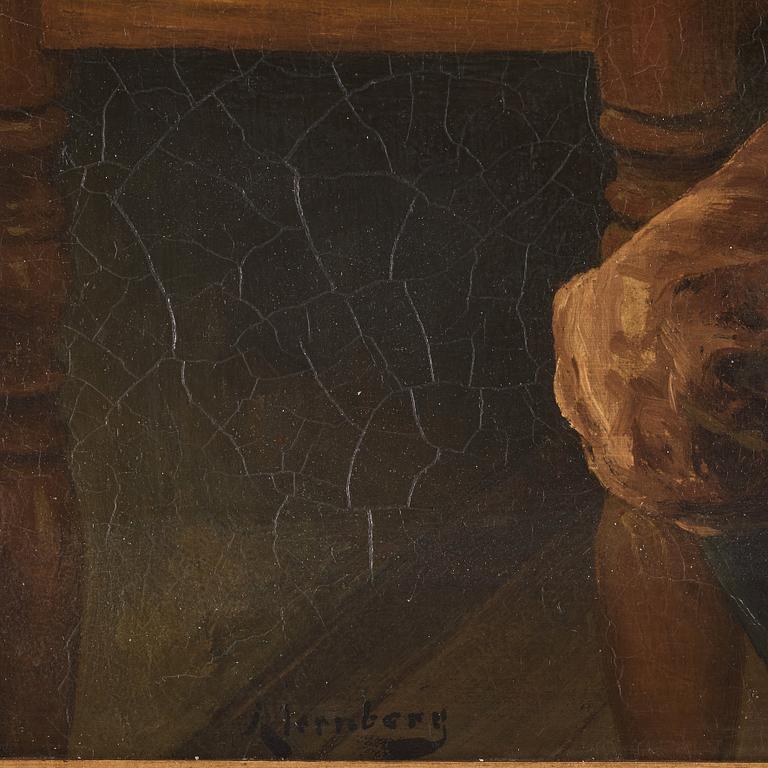 August Jernberg, Interior with man lighting his pipe.