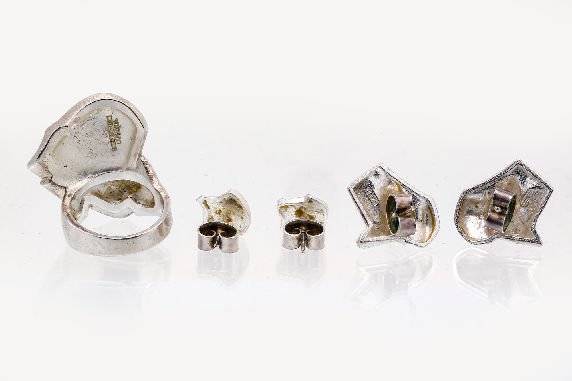 Lapponia 2 par örhängen och 1 ring, sterling silver.