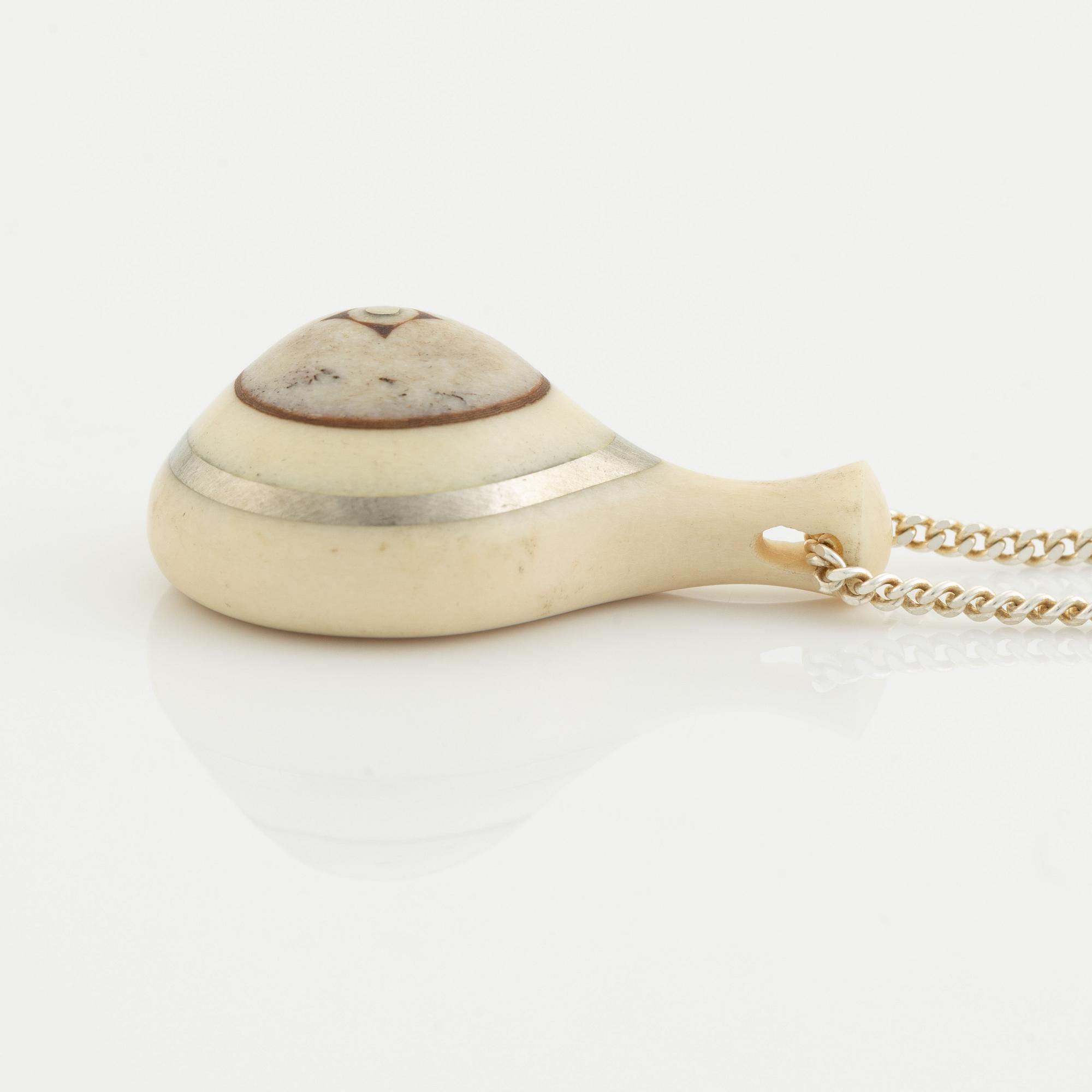 Martin Kuorak, chain with reindeer horn pendant, signed MK.