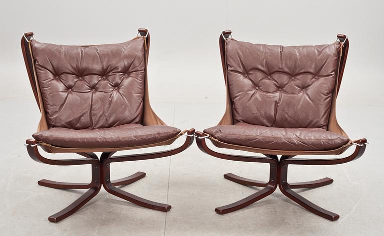 FÅTÖLJER, ett par, "Falcon chair", Sigurd Russel, Vatne möbler, Norge, 1970-tal.