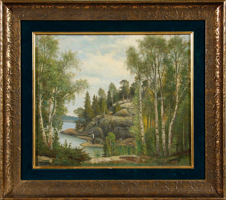 CARL AUGUST FAHLGREN, olja på pannå. Sign à tergo.